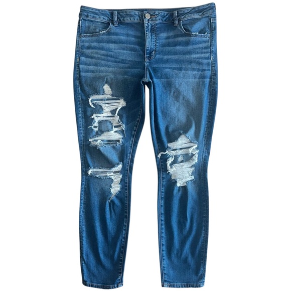 American Eagle Women’s Stretchy High Rise Ripped Distressed Skinny Jegging Jean - Picture 3 of 16